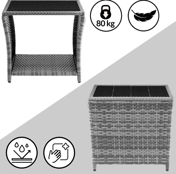 Casaria® Vedis polyrattan asztalka 45x45x40 cm - szürke