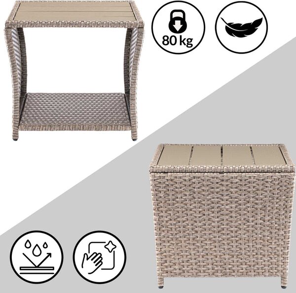 Casaria® Vedis polyrattan asztalka 45x45x40 cm - bézs