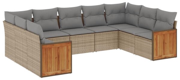 9 részes bézs polyrattan kerti ülőgarnitúra párnákkal