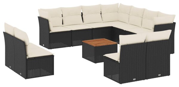 12 részes fekete polyrattan kerti ülőgarnitúra párnákkal