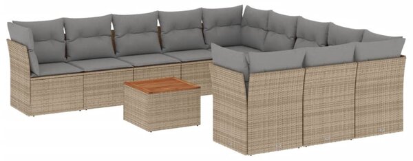 12 részes vegyes bézs polyrattan kerti ülőgarnitúra párnákkal