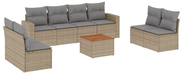 9 részes vegyes bézs polyrattan kerti ülőgarnitúra párnákkal