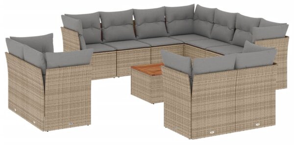 12 részes vegyes bézs polyrattan kerti ülőgarnitúra párnákkal