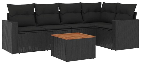 6 részes fekete polyrattan kerti ülőgarnitúra párnákkal