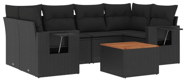 7 részes fekete polyrattan kerti ülőgarnitúra párnával