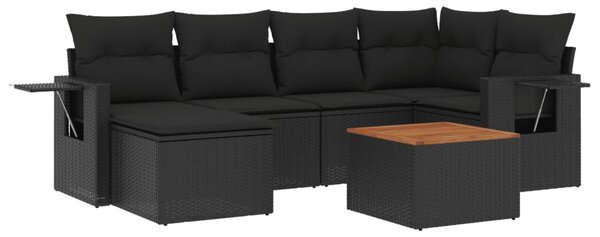 7 részes fekete polyrattan kerti ülőgarnitúra párnával
