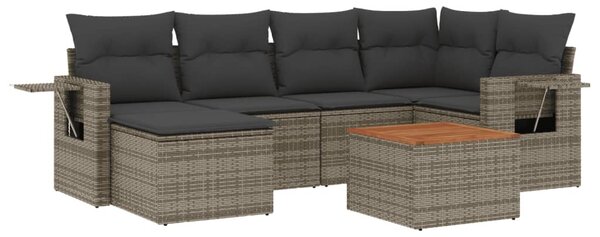 7 részes szürke polyrattan kerti ülőgarnitúra párnákkal