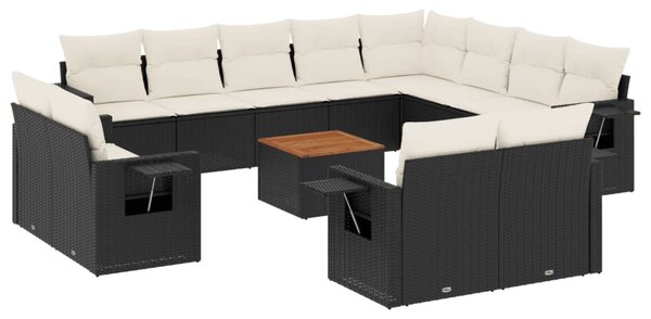 13 részes fekete polyrattan kerti ülőgarnitúra párnákkal