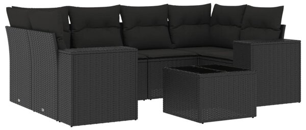 7 részes fekete polyrattan kerti ülőgarnitúra párnával