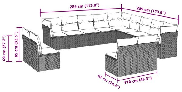 13 részes világosszürke polyrattan kerti ülőgarnitúra párnákkal
