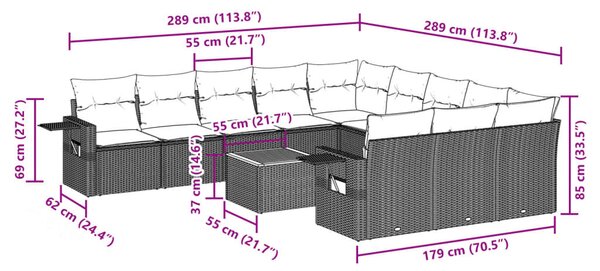 12 részes bézs polyrattan kerti ülőgarnitúra párnákkal