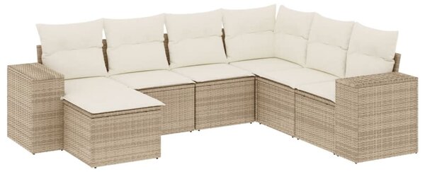 7 részes bézs polyrattan kerti ülőgarnitúra párnákkal
