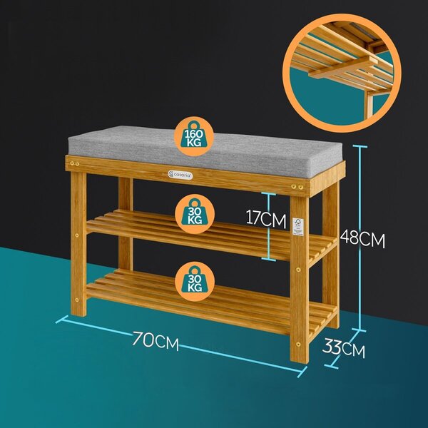 Casaria® Cipőtartó 70x33x48 cm - akác