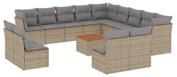 14 részes vegyes bézs polyrattan kerti ülőgarnitúra párnával
