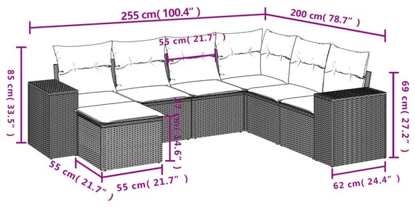7 részes bézs polyrattan kerti ülőgarnitúra párnákkal