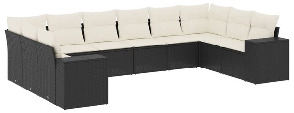 10 részes fekete polyrattan kerti ülőgarnitúra párnákkal