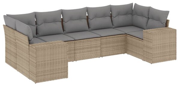 7 részes bézs polyrattan kerti ülőgarnitúra párnákkal