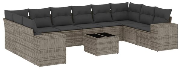 11 részes szürke polyrattan kerti ülőgarnitúra párnákkal