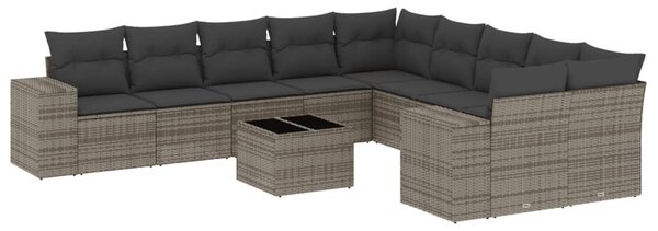 11 részes szürke polyrattan kerti ülőgarnitúra párnákkal