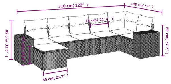 7 részes bézs polyrattan kerti ülőgarnitúra párnákkal