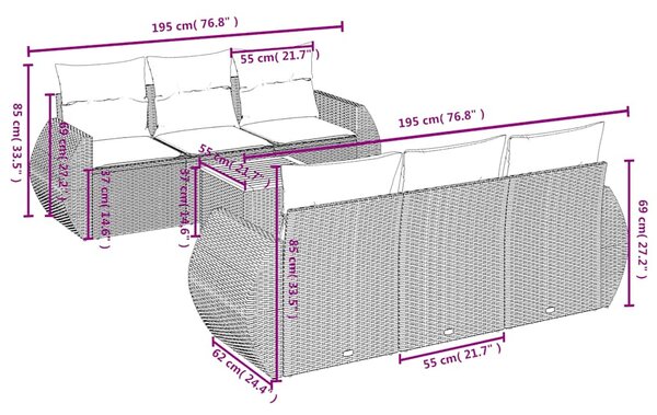 7 részes fekete polyrattan kerti ülőgarnitúra párnával