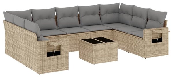 10 részes bézs polyrattan kerti ülőgarnitúra párnával