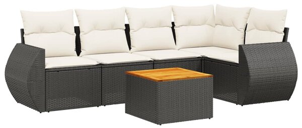 6 részes fekete polyrattan kerti ülőgarnitúra párnákkal
