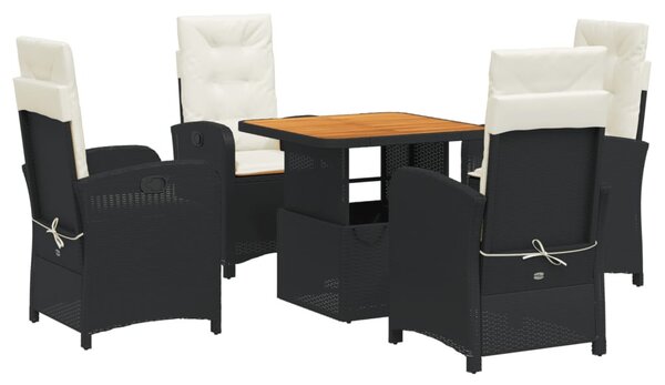 5 részes fekete polyrattan kerti étkezőgarnitúra párnákkal