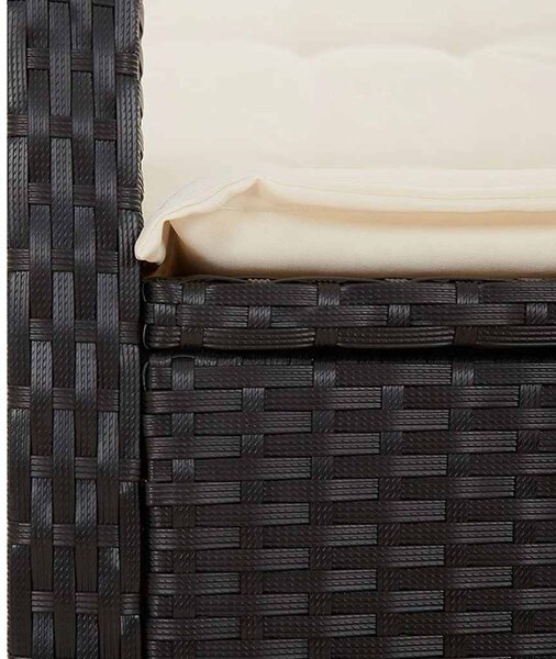 2 részes fekete polyrattan kerti étkezőgarnitúra párnával