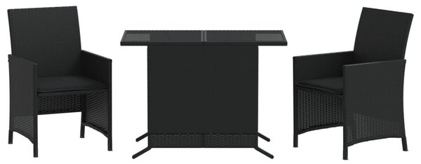 3 részes fekete polyrattan bisztrógarnitúra párnával