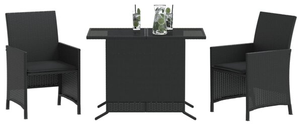 3 részes fekete polyrattan bisztrógarnitúra párnával