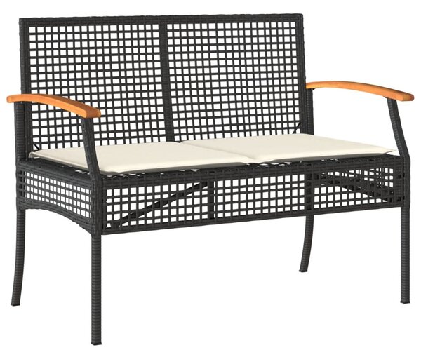4 részes fekete polyrattan kerti étkezőszett párnákkal