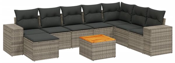 9 részes szürke polyrattan kerti ülőgarnitúra párnákkal