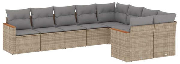 9 részes vegyes bézs polyrattan kerti ülőgarnitúra párnákkal