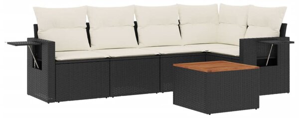 6 részes fekete polyrattan kerti ülőgarnitúra párnákkal