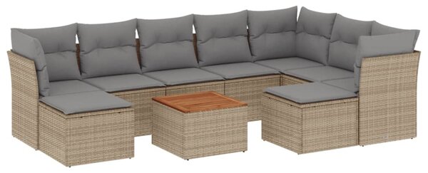 10 részes vegyes bézs polyrattan kerti ülőgarnitúra párnákkal