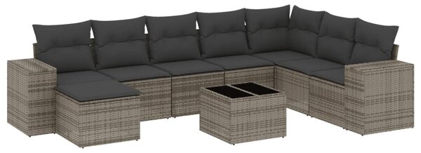 9 részes szürke polyrattan kerti ülőgarnitúra párnákkal