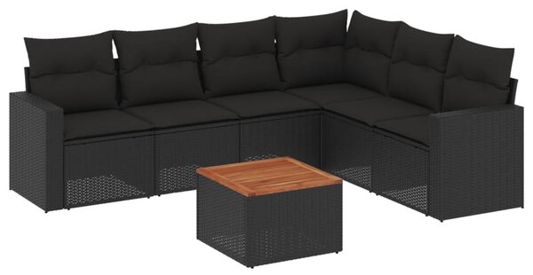 7 részes fekete polyrattan kerti ülőgarnitúra párnával