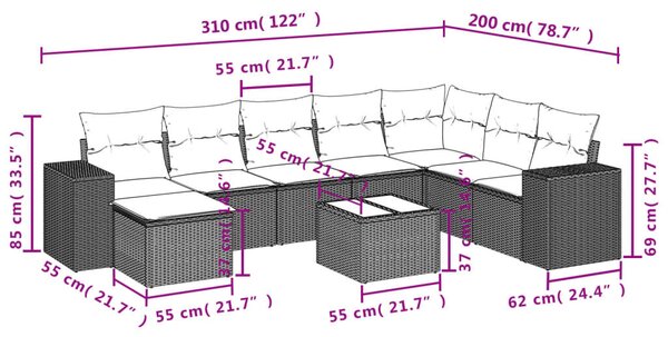 9 részes szürke polyrattan kerti ülőgarnitúra párnákkal