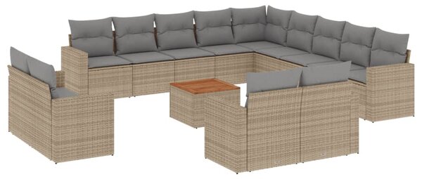 14 részes vegyes bézs polyrattan kerti ülőgarnitúra párnával