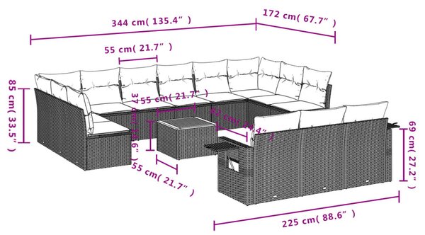 14 részes bézs polyrattan kerti ülőgarnitúra párnával