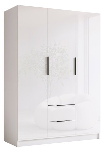 Gardróbszekrény Closico Calvron I, Laminált forgácslap, 216x150x60cm, Fekete, Fehér, Fényes fehér