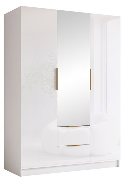 Gardróbszekrény Closico Calvron II, Laminált forgácslap, 216x150x60cm, Fényes fehér, Fehér, Aranysárga