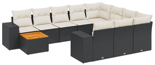 11 részes fekete polyrattan kerti ülőgarnitúra párnákkal