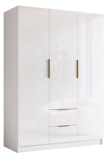 Gardróbszekrény Closico Calvron I, Laminált forgácslap, 216x150x60cm, Fényes fehér, Fehér, Aranysárga