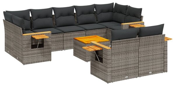10 részes szürke polyrattan kerti ülőgarnitúra párnákkal