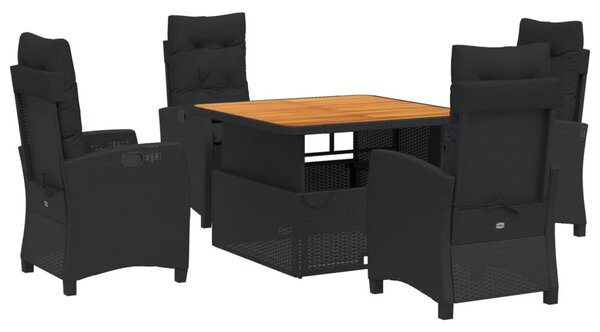 5 részes fekete polyrattan kerti étkezőgarnitúra párnákkal