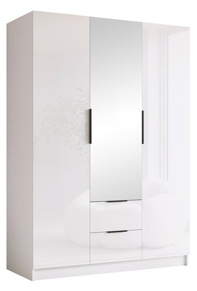 Gardróbszekrény Closico Calvron II, Laminált forgácslap, 216x150x60cm, Fehér, Fényes fehér, Fekete
