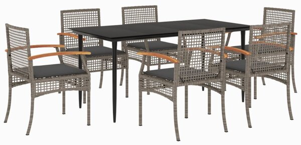 7 részes szürke polyrattan kerti étkezőgarnitúra párnával