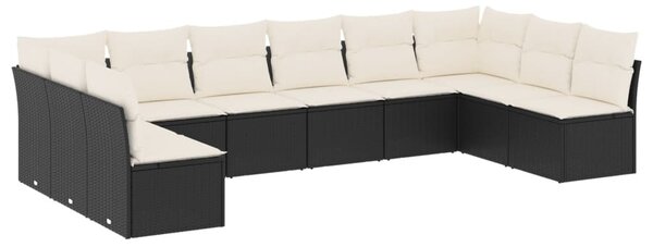 10 részes fekete polyrattan kerti ülőgarnitúra párnákkal